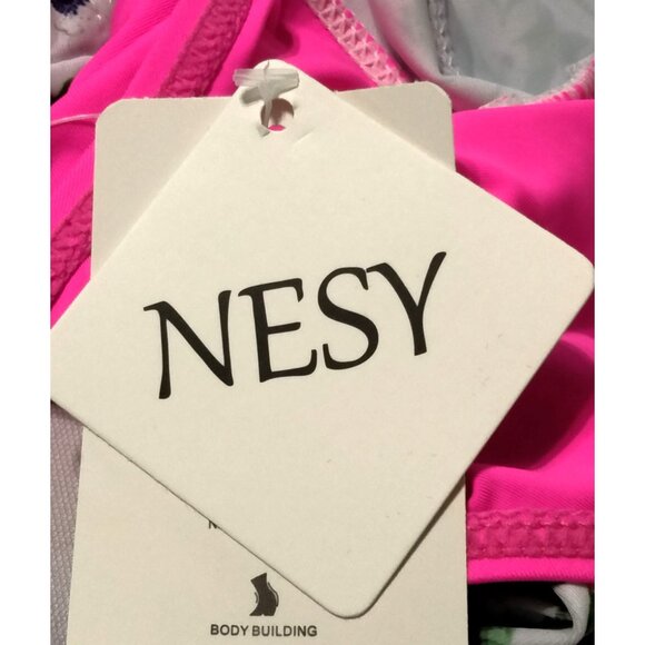 Nesy Womens Medium One-Piece Rash Guard Skirt Swimsuit Floral & Pink UPF 50+ - Picture 6 of 7